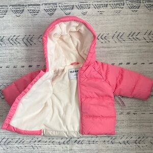 Old Navy Bright Pink Puffer Jacket with Cream Lining
